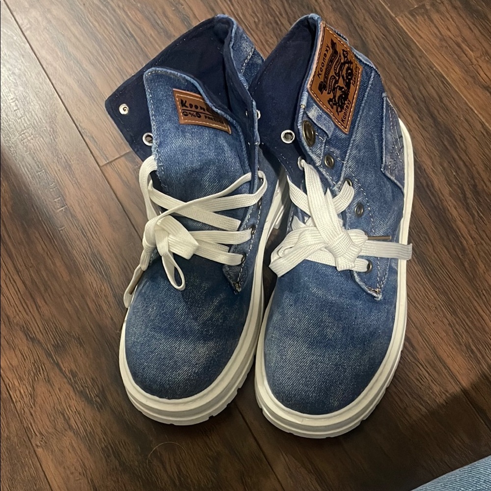 Denim High-Top Boot with White Laces